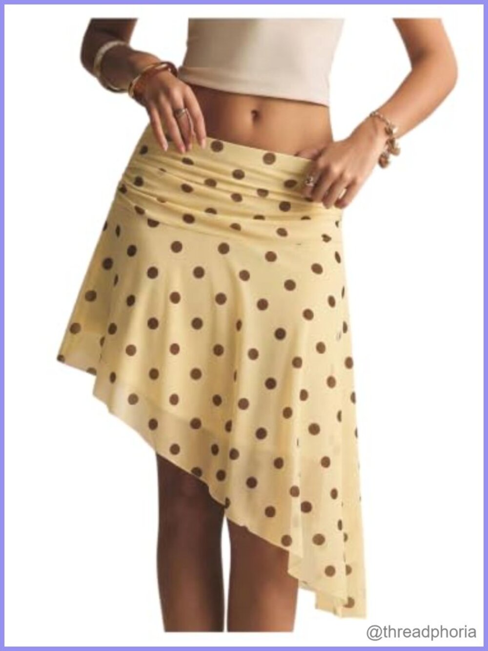 Women's Polka Dots Mesh Asymmetrical Midi Skirt Low Rise Flowy